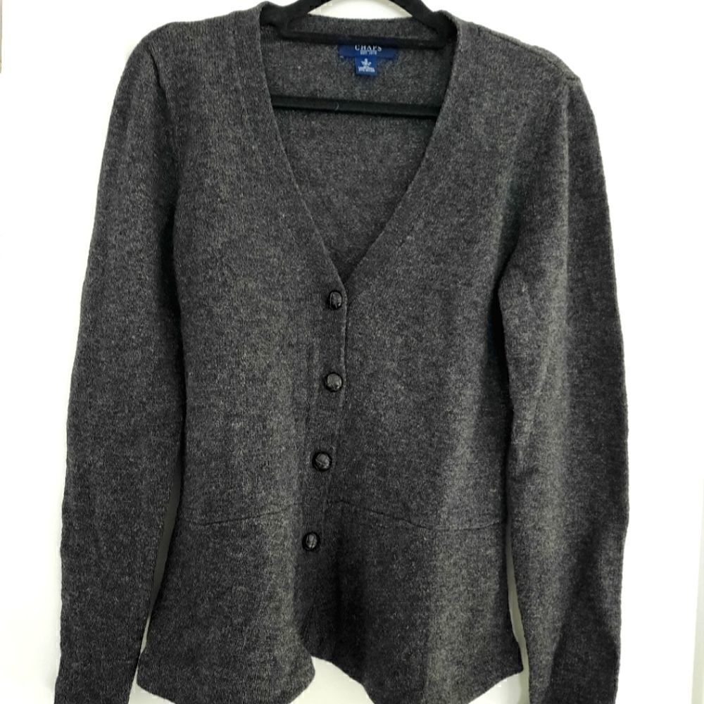 Chaps Lambswool Peplum Cardigan Grey